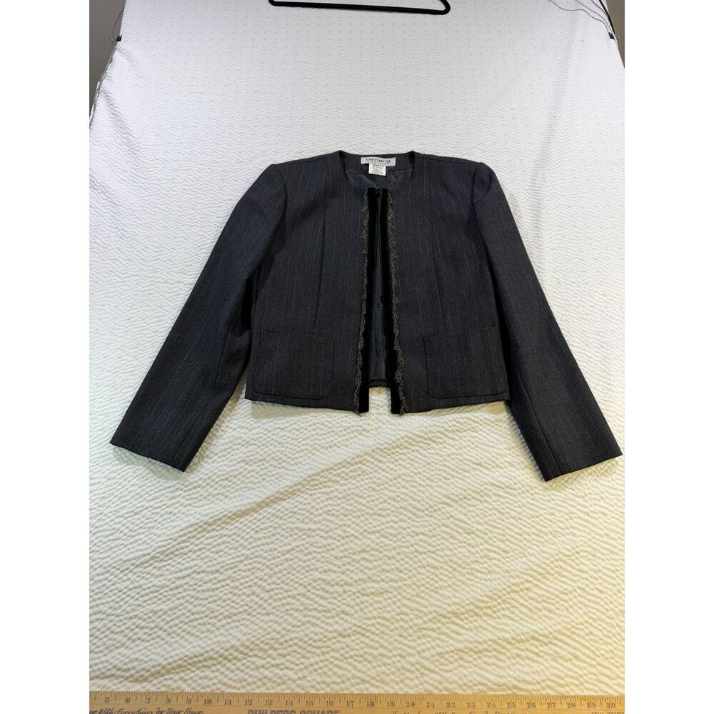 Bernard Couture Vintage Pinstripe Cropped Open Front Blazer